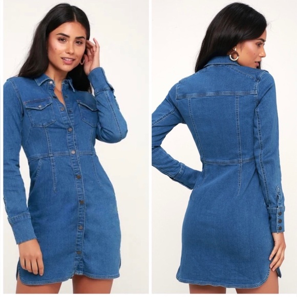 Free People Dinomyte In Denim Long- Sleeve Mini Dress - Picture 4 of 9